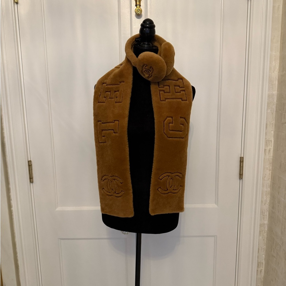 CHANEL Pristine Gift able condition Ear Muff & Logo Scarf set in Box.